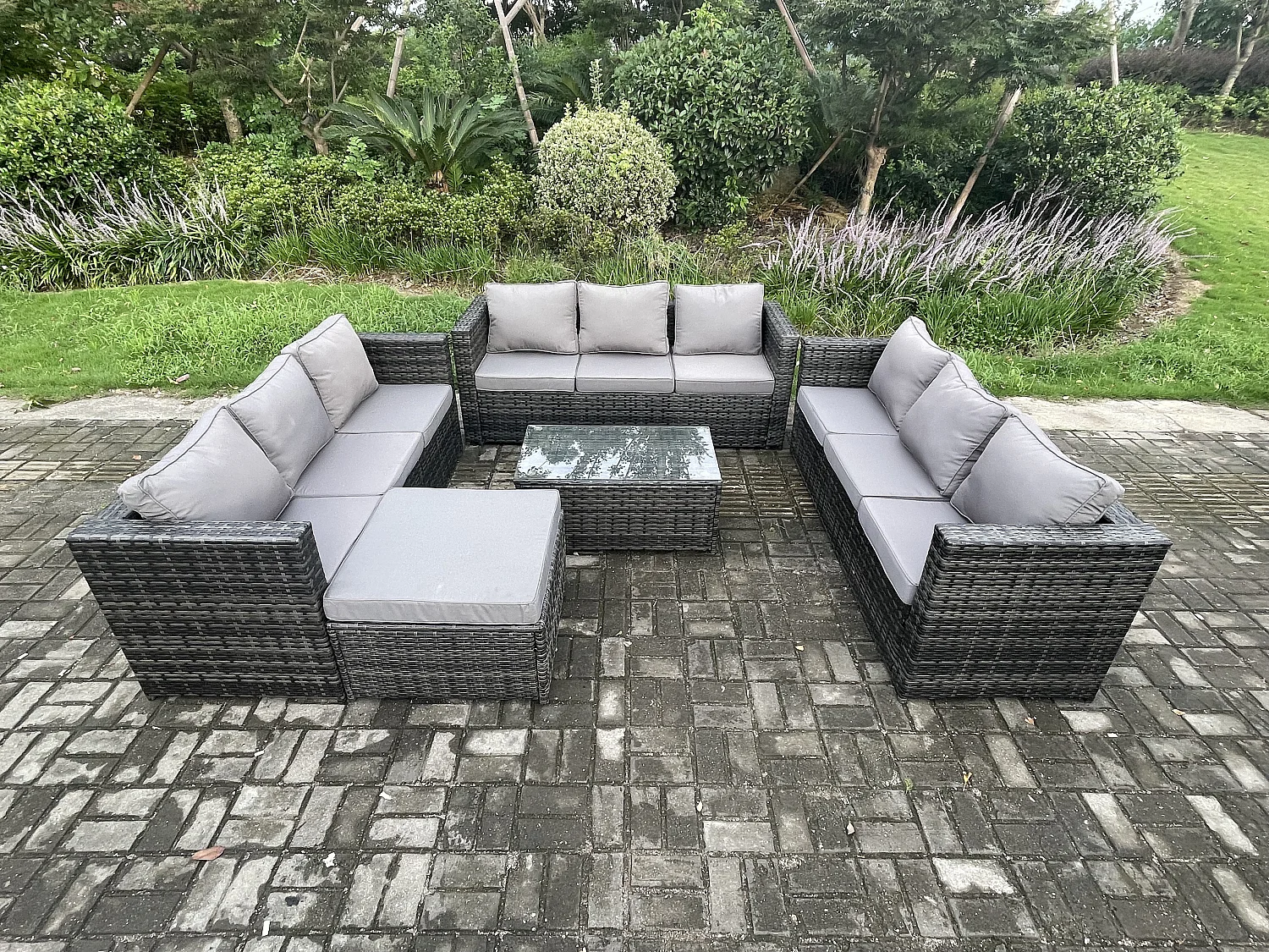 10-Sitzer Gartenset im Freien mit Couchtisch Polyrattan Dunkelgrau