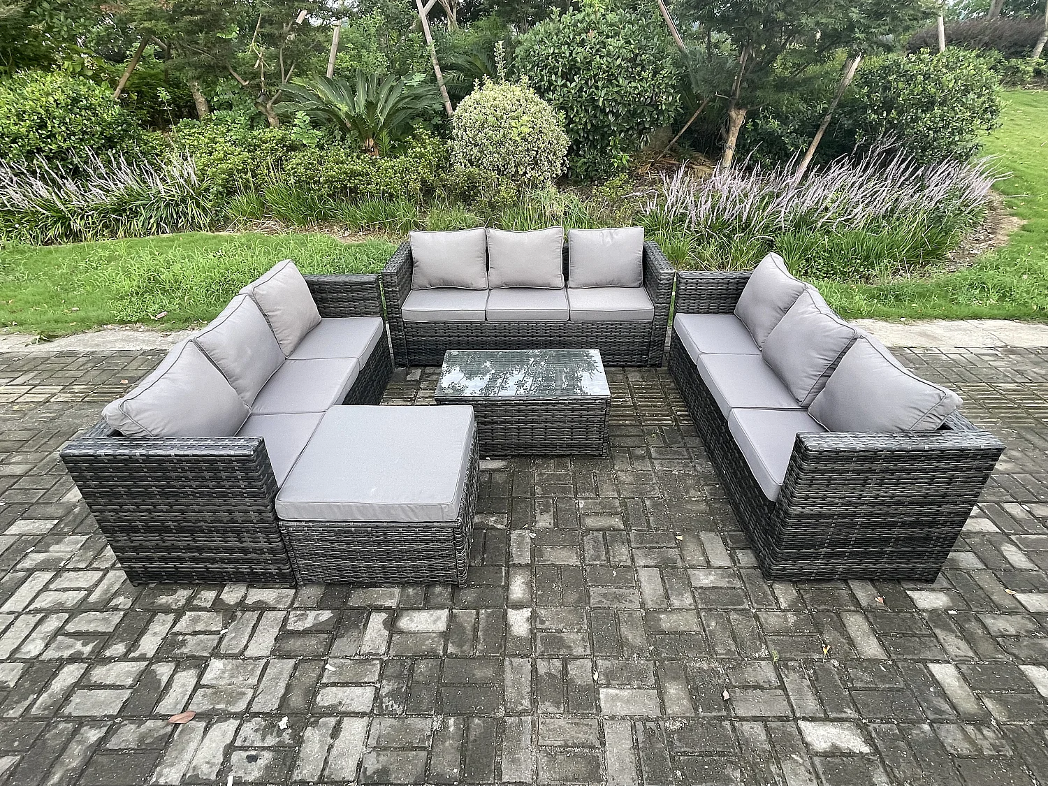 10-Sitzer Gartenset im Freien mit Couchtisch Polyrattan Dunkelgrau