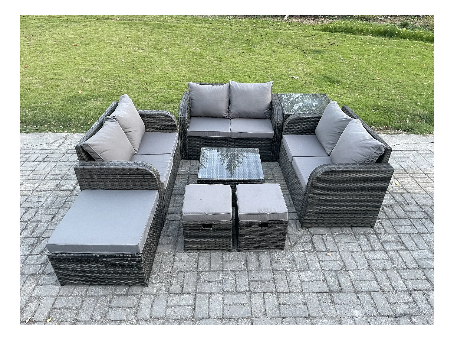 9-Sitzer Möbe Gartenmöbel set für den Terrasse Balkon Dunkelgrau