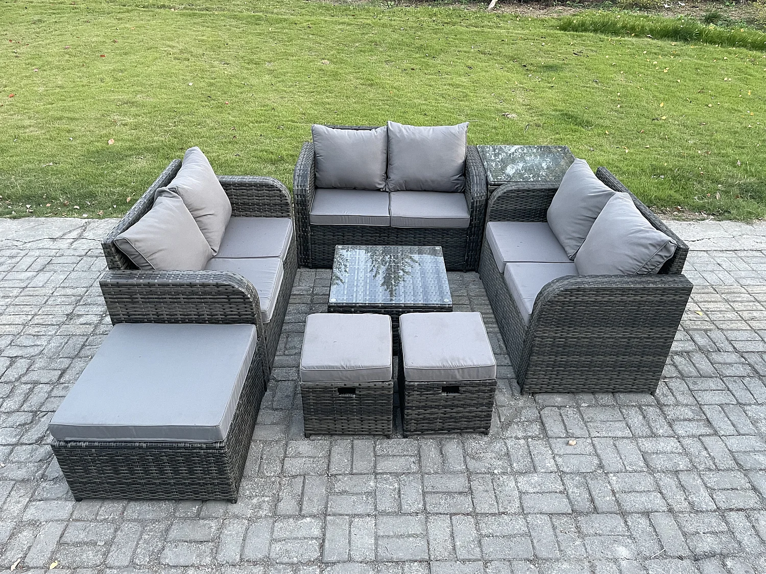 9-Sitzer Möbe Gartenmöbel set für den Terrasse Balkon Dunkelgrau