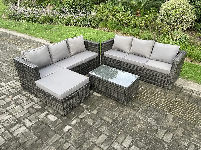 Gartenset im Freien mit Sofa Couchtisch Polyrattan 7-Sitzer Dunkelgrau