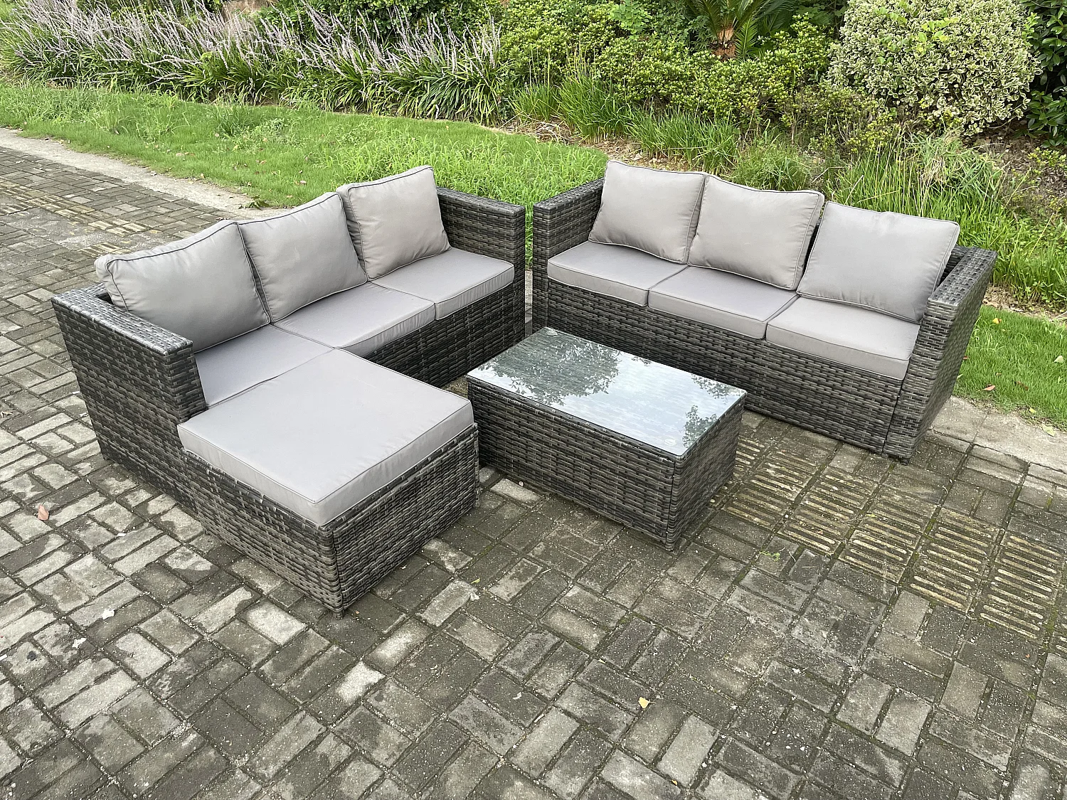 Gartenset im Freien mit Sofa Couchtisch Polyrattan 7-Sitzer Dunkelgrau