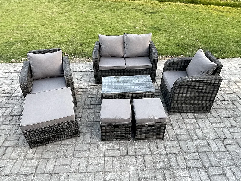 Rattan Gartenmöbel Set mit Gartensofa Dunkelgrau 7-Sitzer