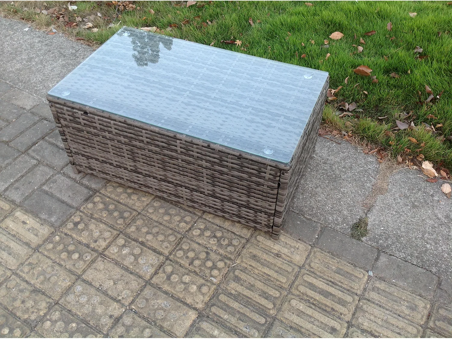 Fimous Outdoor Lounge Sofa Set Rattan Garden Furniture Set with Rectangular Coffee Table Side Table Dark Grey Mixed