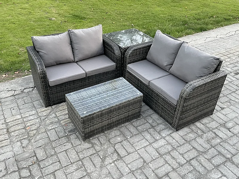 Rattan Gartenmöbel Set mit Sofa 4-Sitzer Dunkelgrau