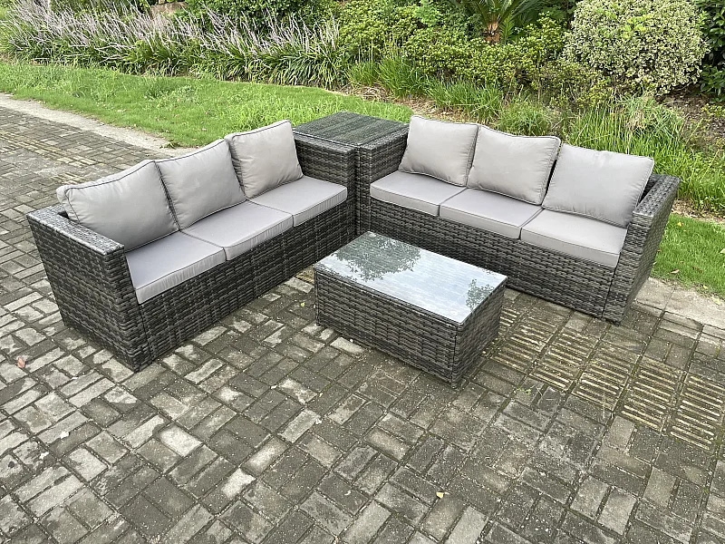 Gartenset im Freien mit Sofa Couchtisch Polyrattan 6-Sitzer Dunkelgrau