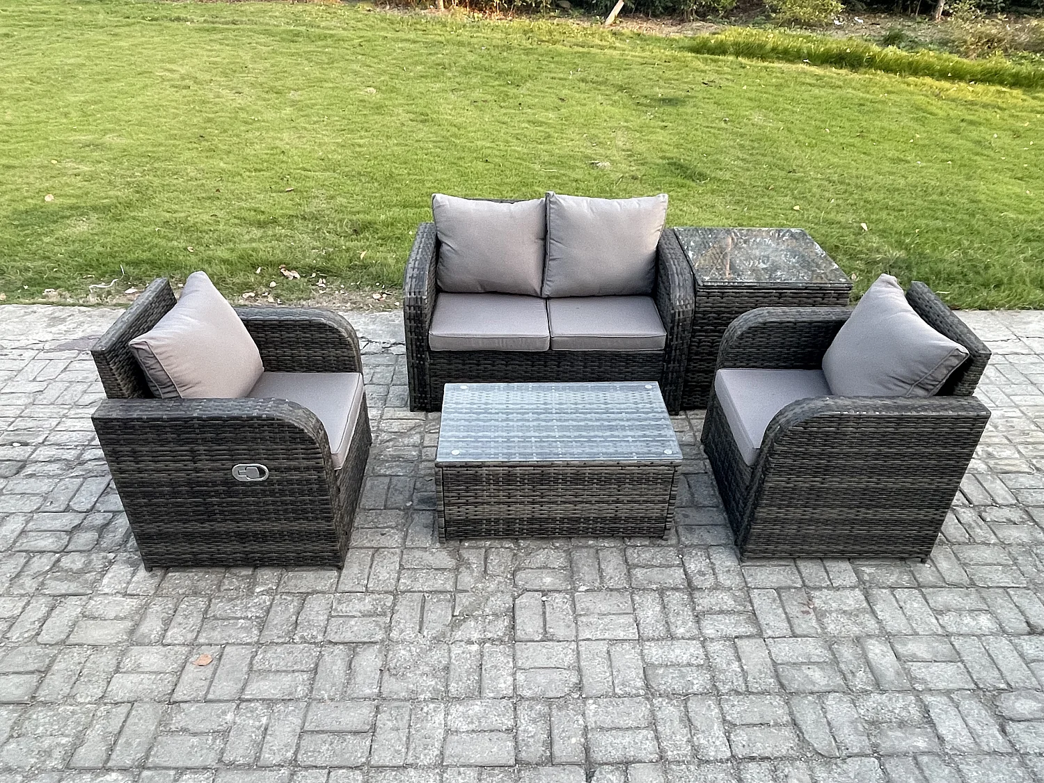 Rattan Gartenmöbel Set mit Gartensofa Dunkelgrau 4-Sitzer