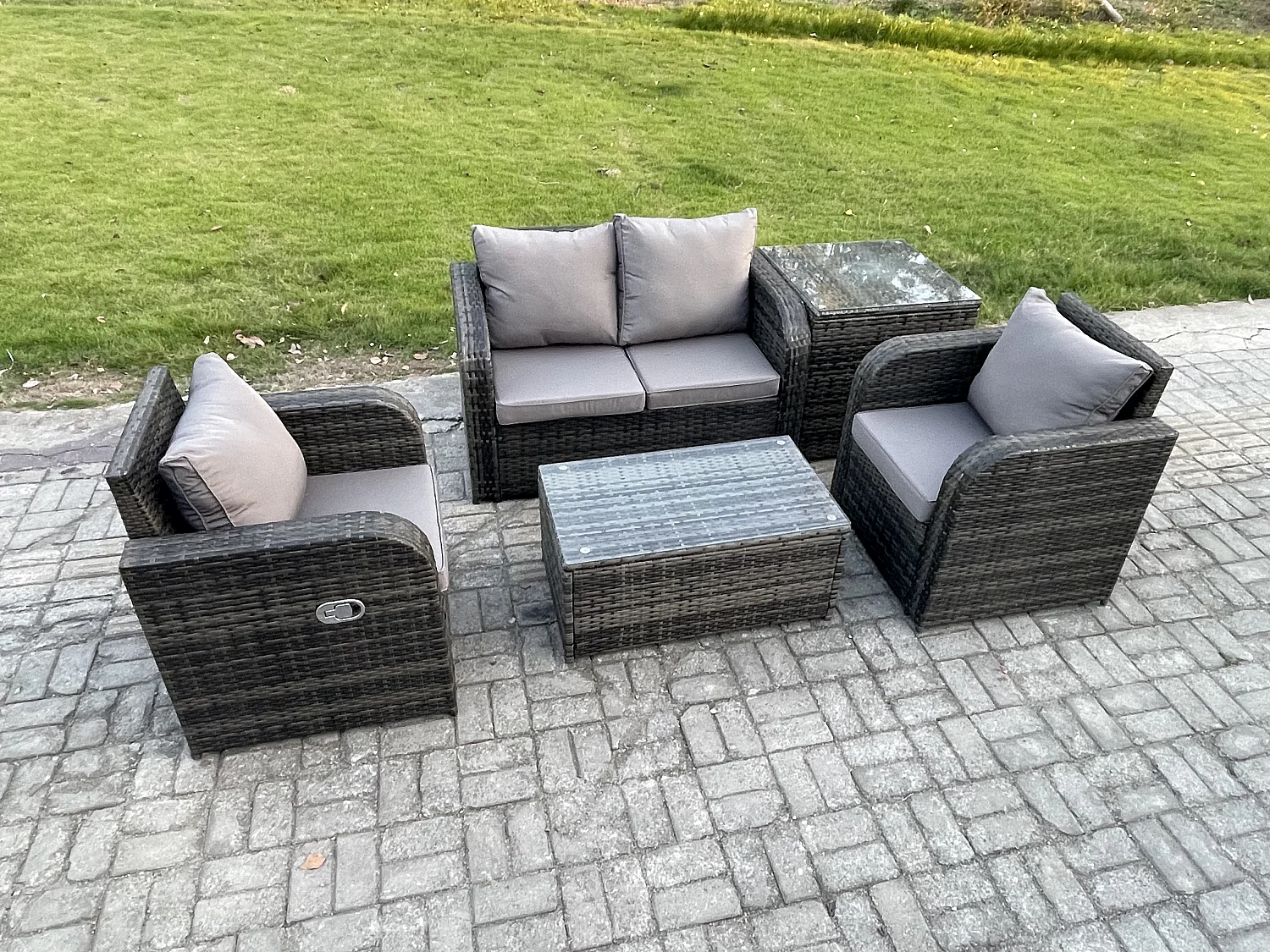 Rattan Gartenmöbel Set mit Gartensofa Dunkelgrau 4-Sitzer