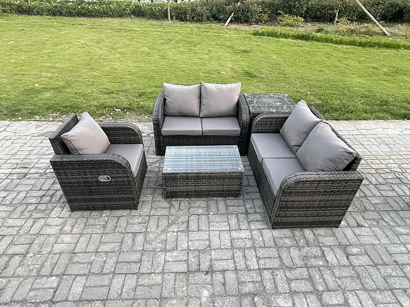 Polyrattan Gartenmöbel 5er-Set Sitzgruppe Terrasse Dunkelgrau