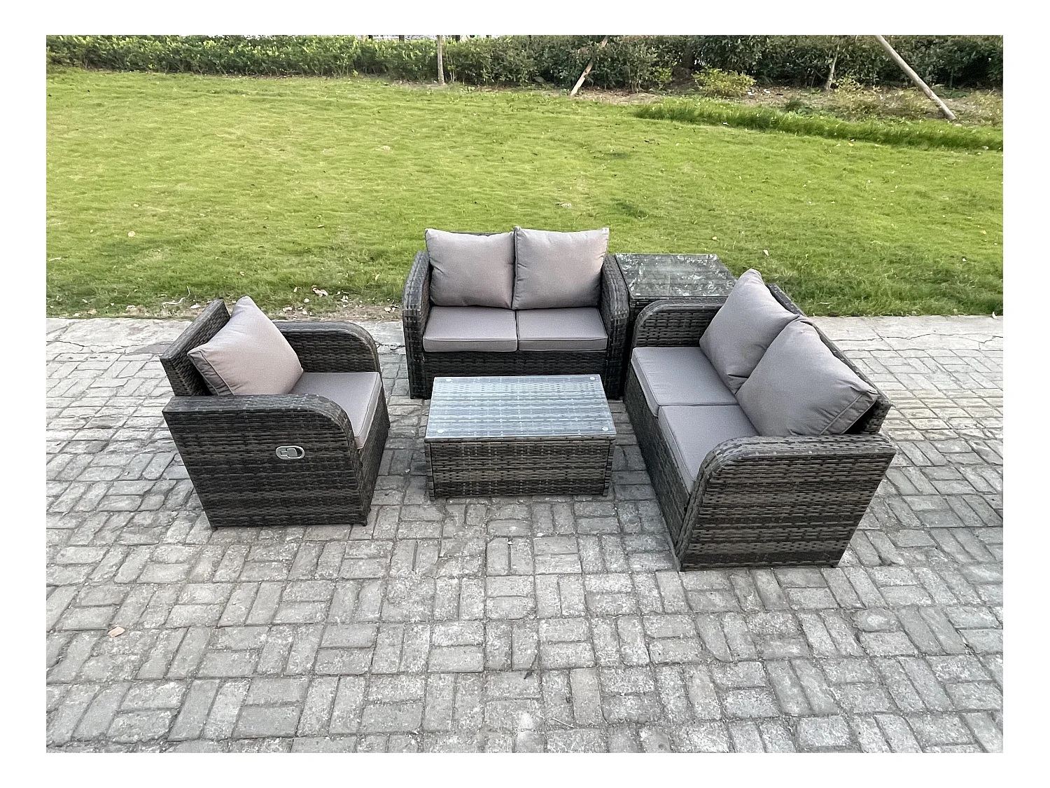 Polyrattan Gartenmöbel 5er-Set Sitzgruppe Terrasse Dunkelgrau