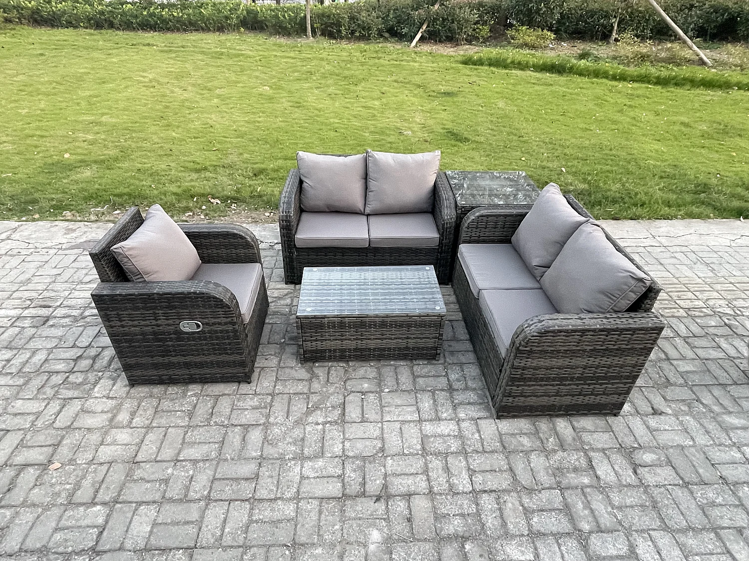 Polyrattan Gartenmöbel 5er-Set Sitzgruppe Terrasse Dunkelgrau