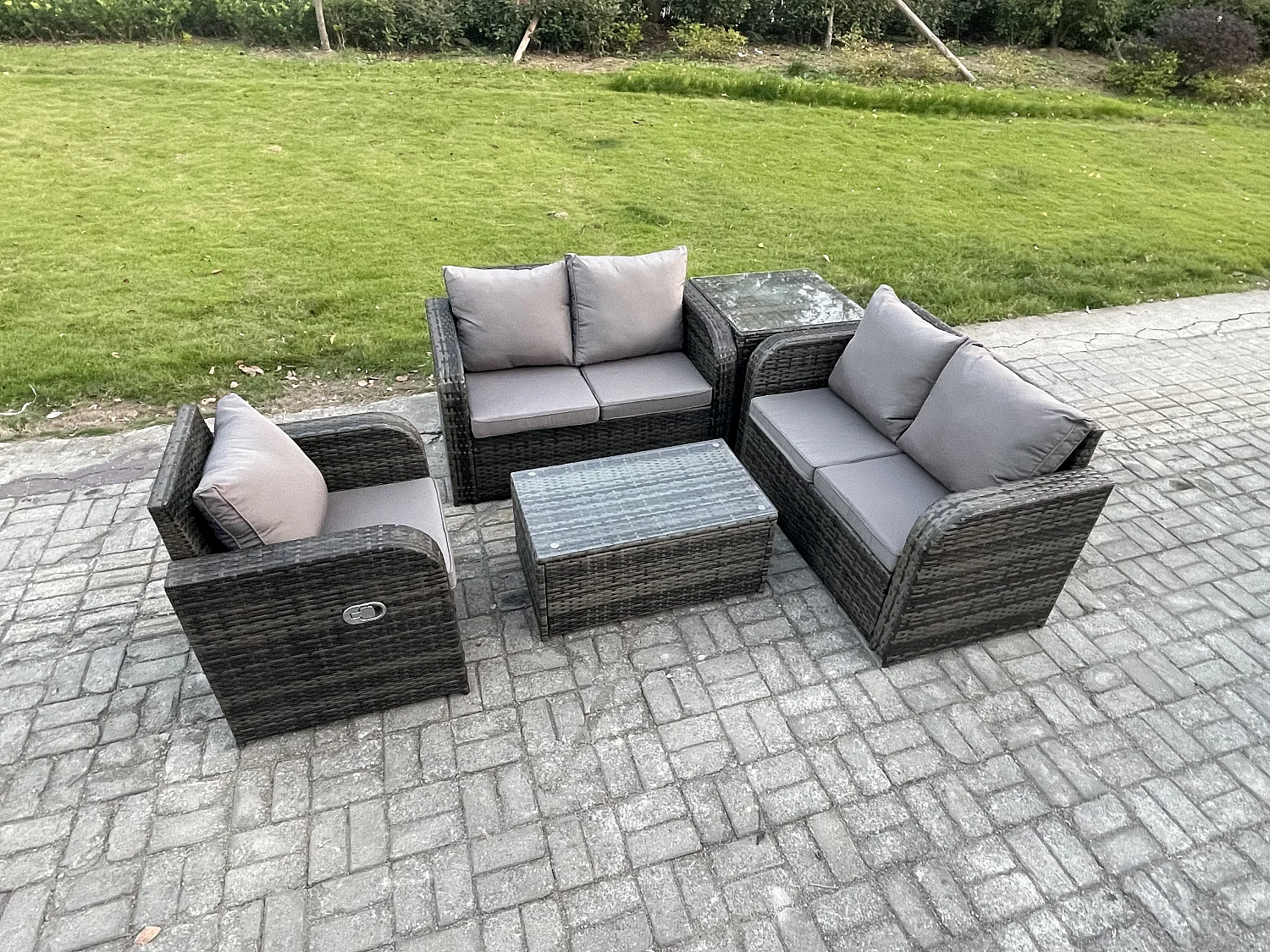 Polyrattan Gartenmöbel 5er-Set Sitzgruppe Terrasse Dunkelgrau