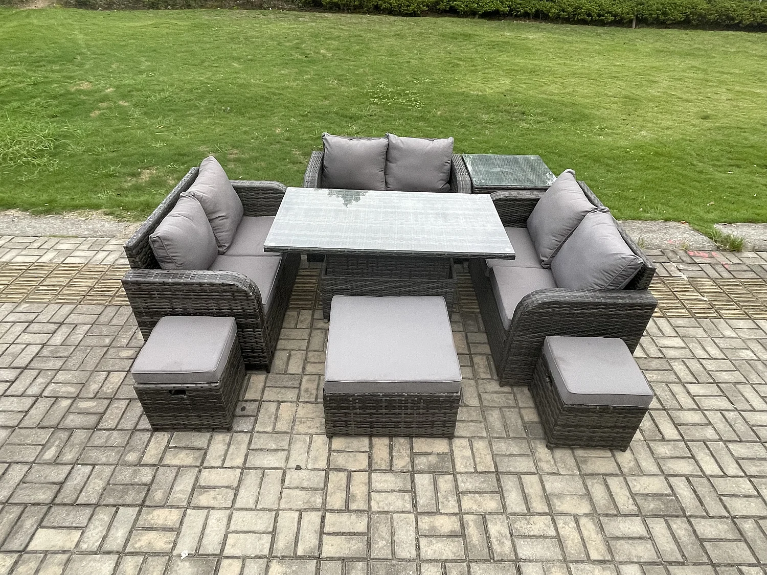 Polyrattan Gartenmöbel Set mit Beistelltisch 9-Sitzer Dunkelgrau