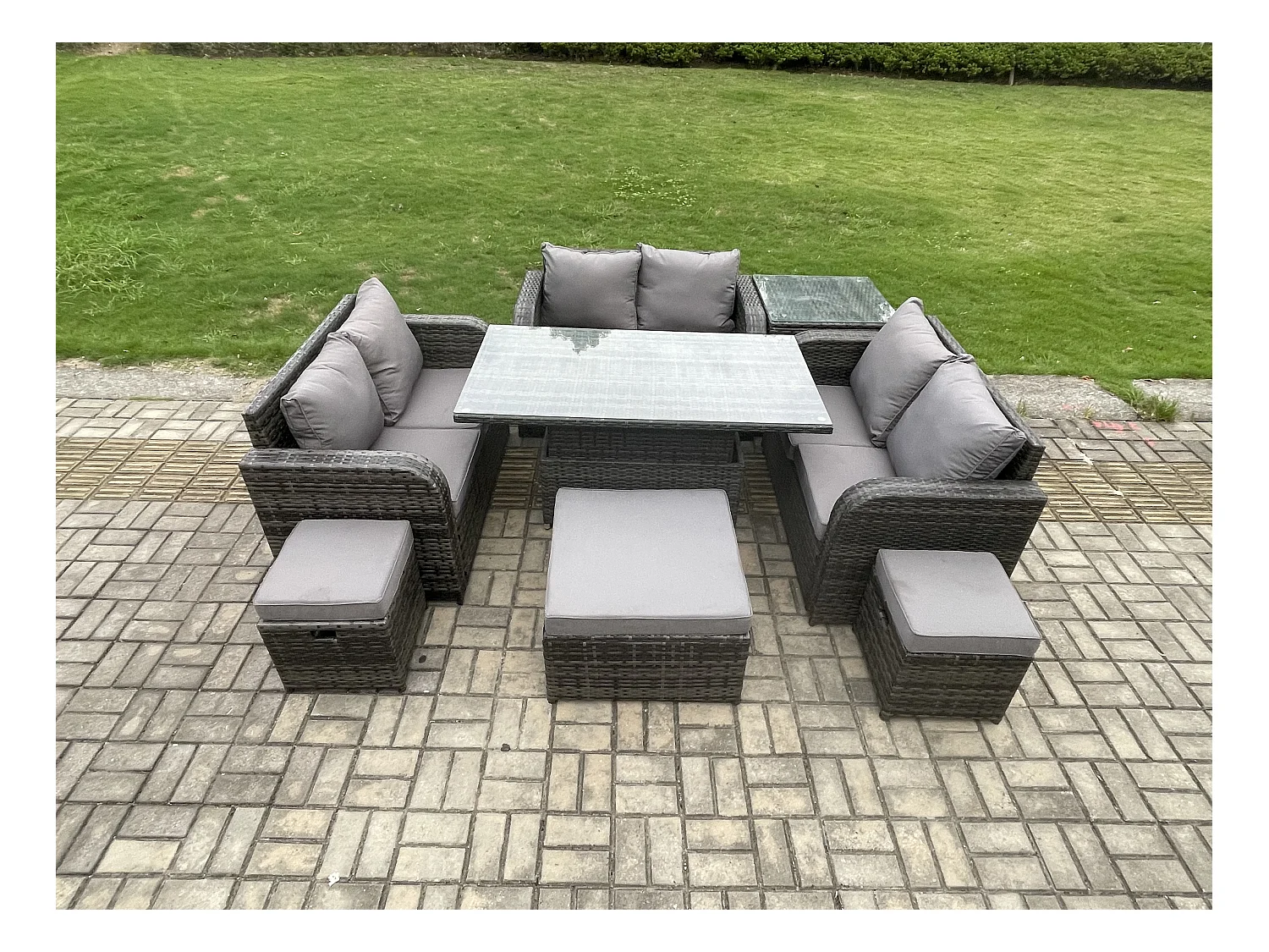 Polyrattan Gartenmöbel Set mit Beistelltisch 9-Sitzer Dunkelgrau