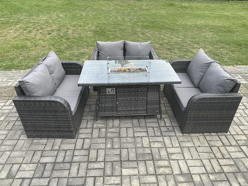 Gartensofa Set mit Gas Feuertisch 6-Sitzer