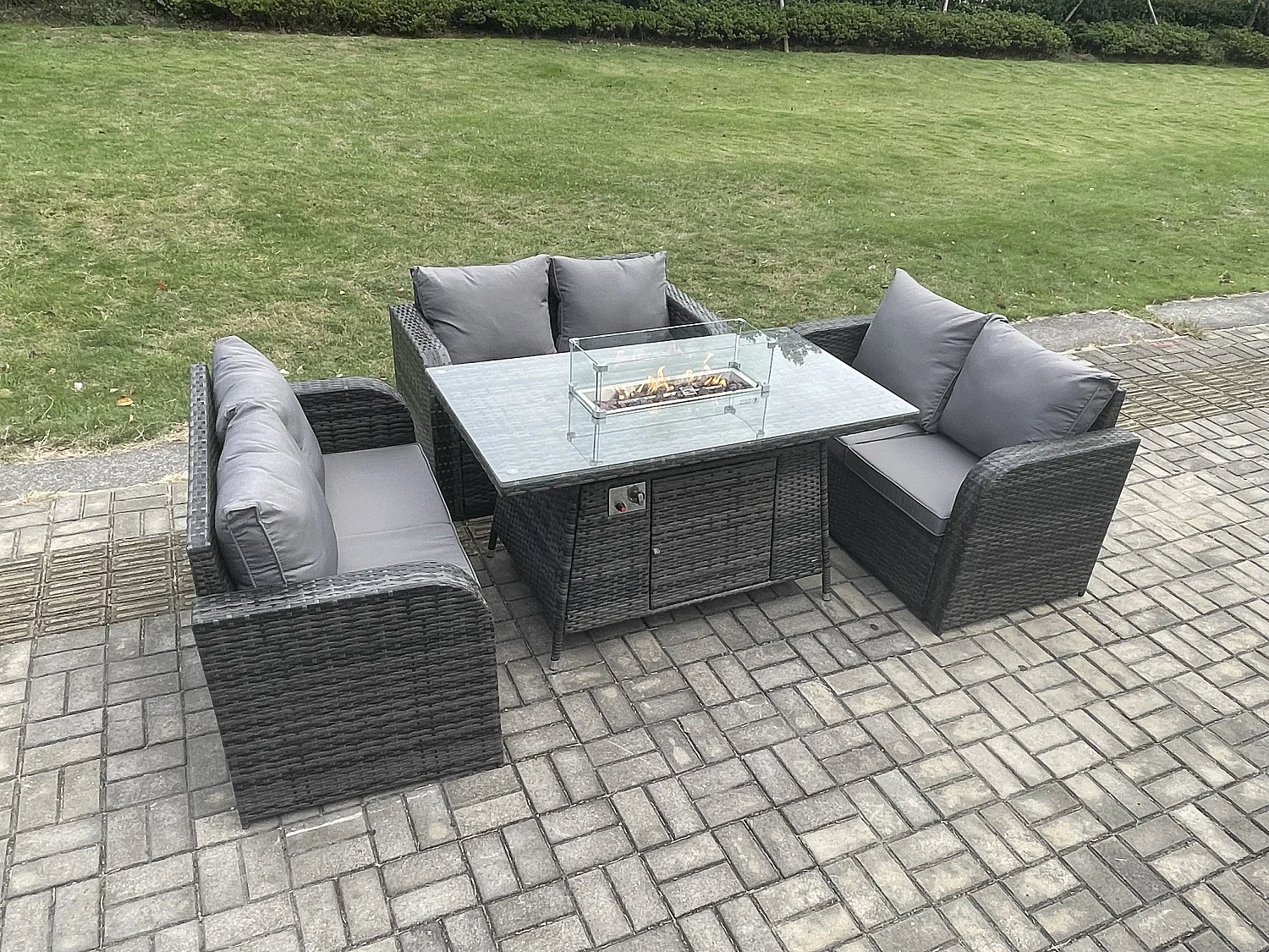 Gartensofa Set mit Gas Feuertisch 6-Sitzer