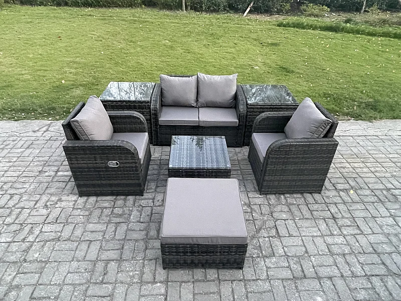 Gartenmöbel Set Sitzgruppe Terrasse Polyrattan 5-Sitzer Dunkelgrau