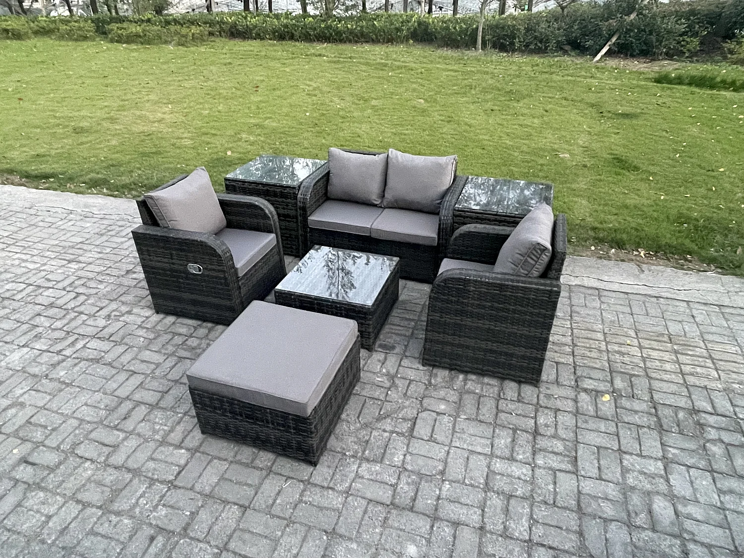 Gartenmöbel Set Sitzgruppe Terrasse Polyrattan 5-Sitzer Dunkelgrau