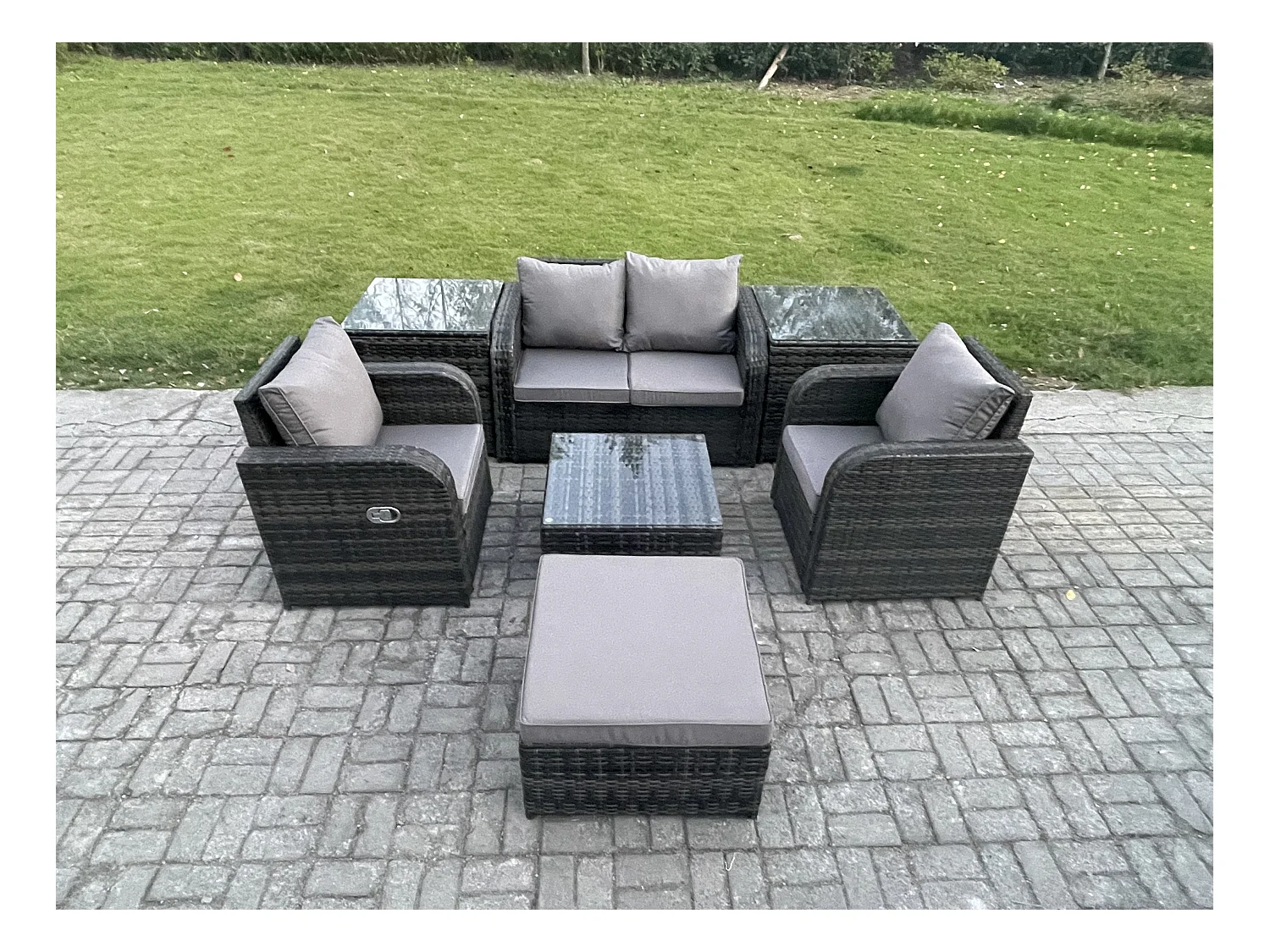Gartenmöbel Set Sitzgruppe Terrasse Polyrattan 5-Sitzer Dunkelgrau