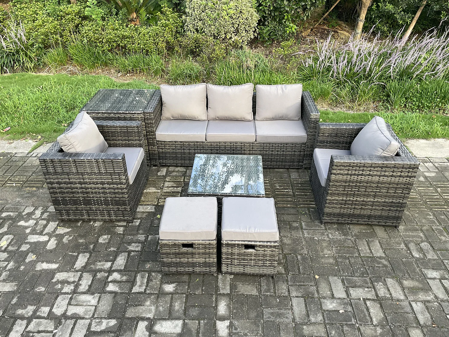 Polyrattan Gartenmöbelset im Freien mit Couchtisch 7-Sitzer