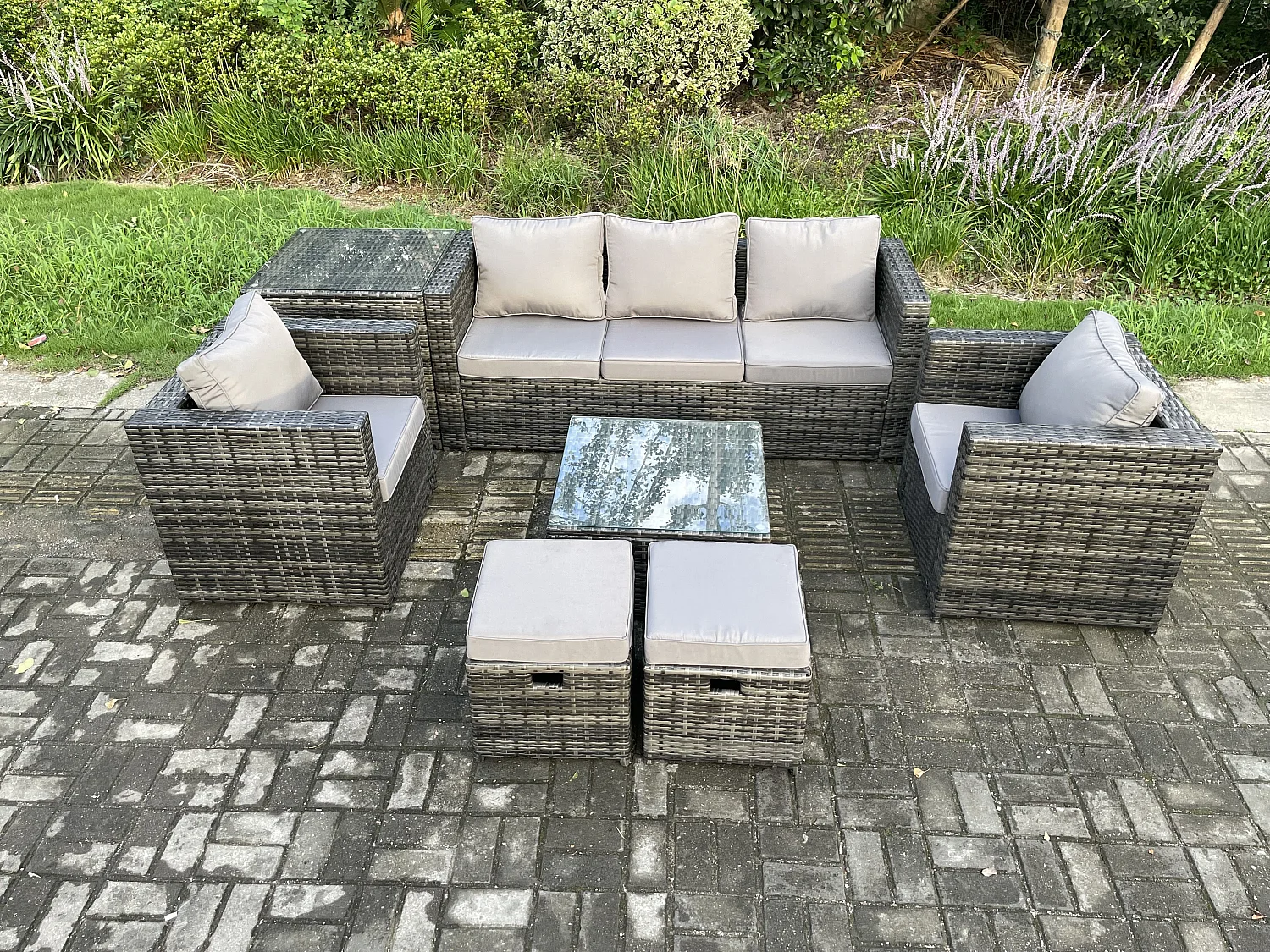 Polyrattan Gartenmöbelset im Freien mit Couchtisch 7-Sitzer