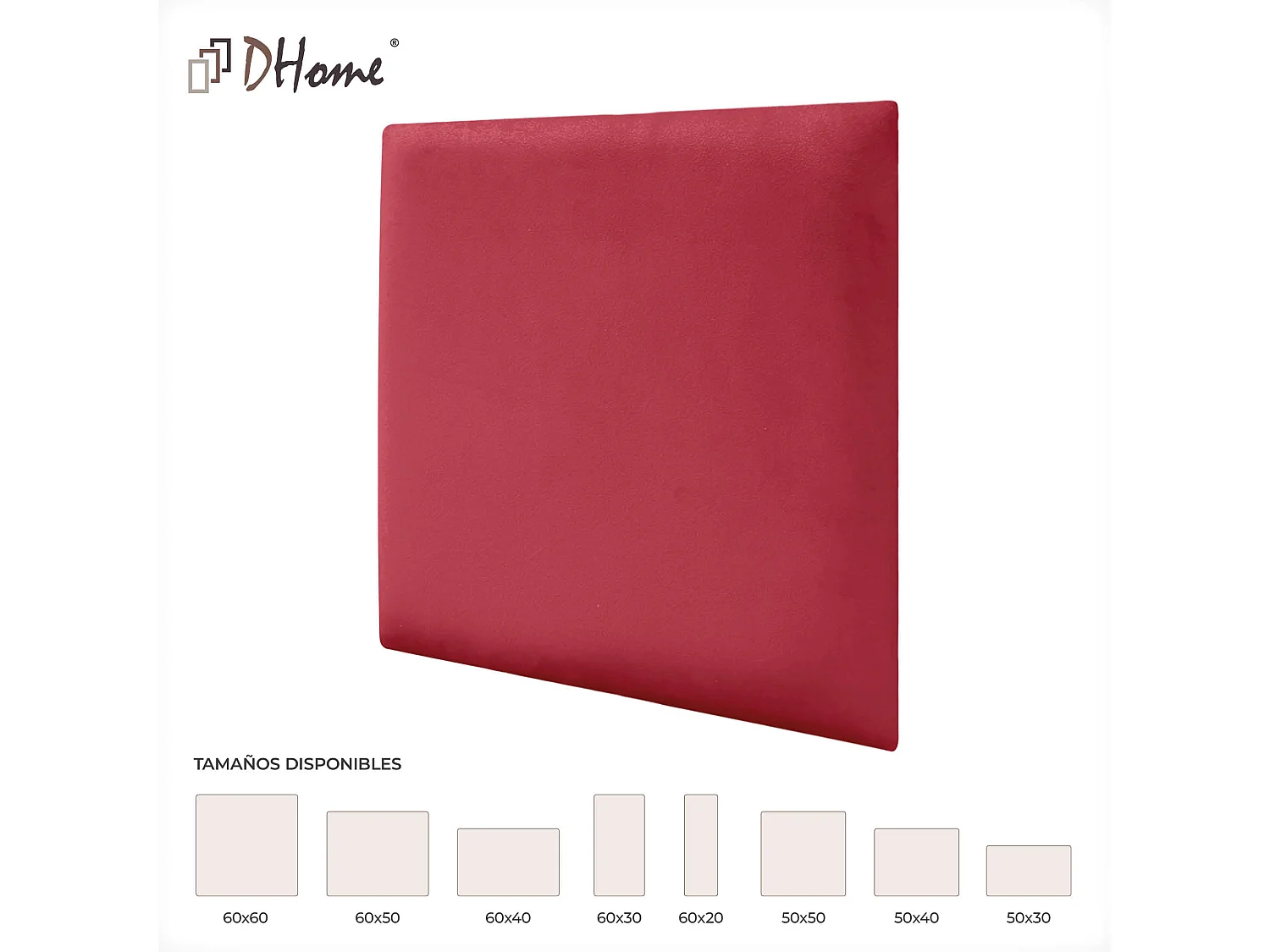 DHOME Panneaux Rembourrés en Velours Premium Autoadhésifs pour Mur Acoustique Absorbant Protection Contre les Chocs, Tete de lit (Rouge, 50x50cm)