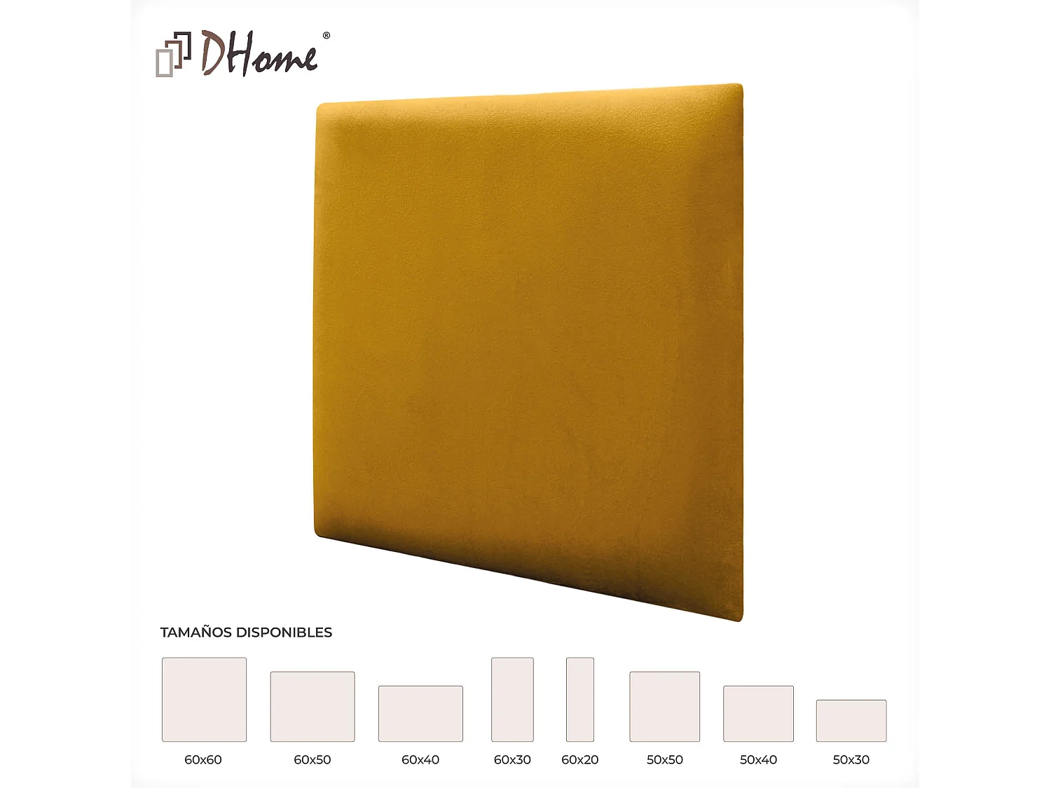 DHOME Panneaux Rembourrés en Velours Premium Autoadhésifs pour Mur Acoustique Absorbant Protection Contre les Chocs, Tete de lit (Moutarde, 60x50cm)