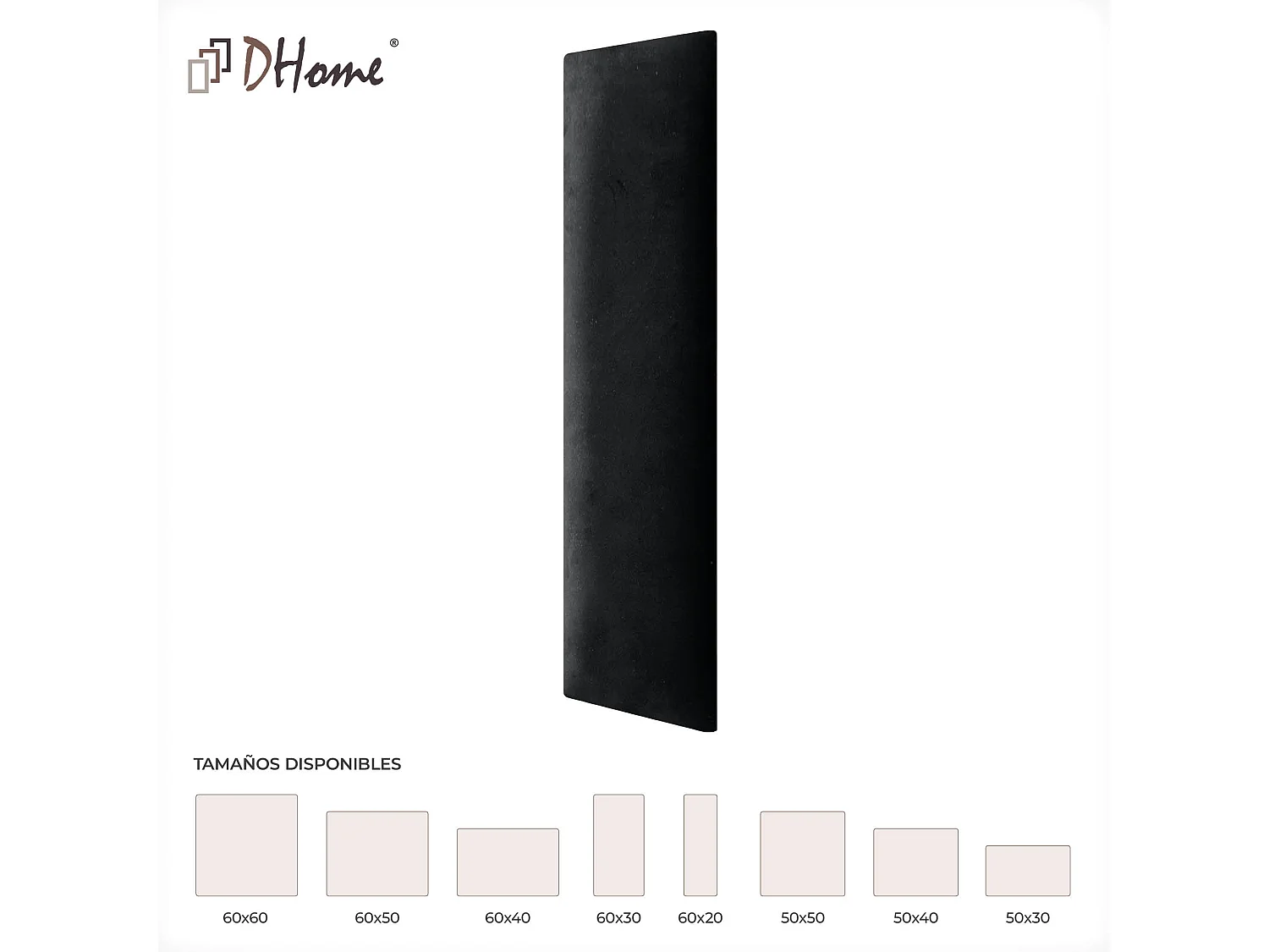 DHOME Panneaux Rembourrés en Velours Premium Autoadhésifs pour Mur Acoustique Absorbant Protection Contre les Chocs, Tete de lit (Noir, 60x20cm)