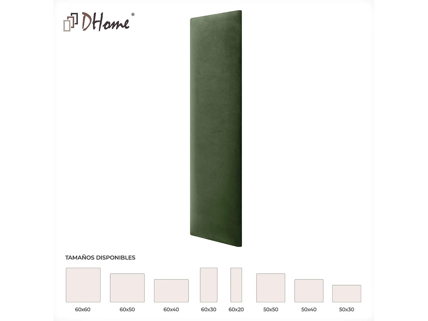DHOME Paneles Tapizados de Terciopelo Premium Autoadhesivos para Pared Acústicos Absorbentes Protección Impactos Cabeceros (Verde Selva, 60x30cm)