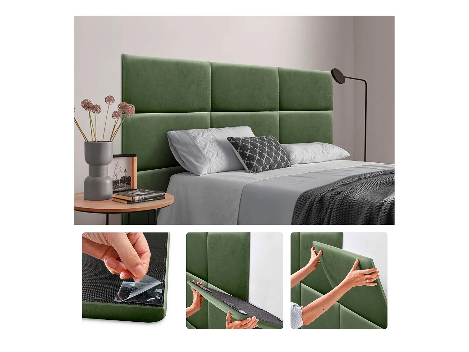 DHOME Pannelli Imbottiti in Velluto Premium Autoadesivi per Parete Fonoassorbenti Protezione Impatti Testiere (Verde Selva, 60x40cm)