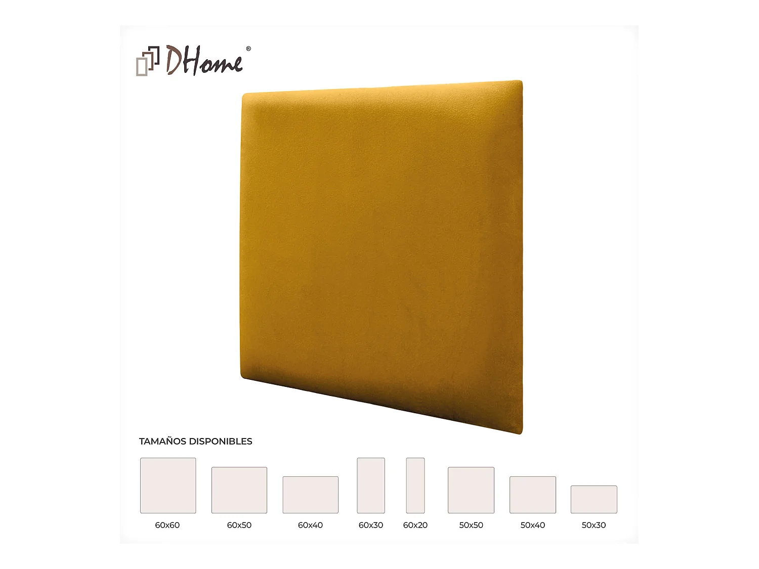 DHOME Panneaux Rembourrés en Velours Premium Autoadhésifs pour Mur Acoustique Absorbant Protection Contre les Chocs, Tete de lit (Moutarde, 50x40cm)
