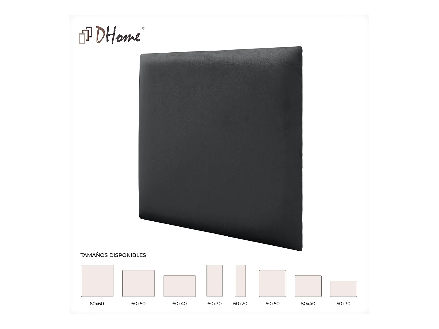 DHOME Panneaux Rembourrés en Velours Premium Autoadhésifs pour Mur Acoustique Absorbant Protection Contre les Chocs, Tete de lit (Gris Foncé, 60x50cm)