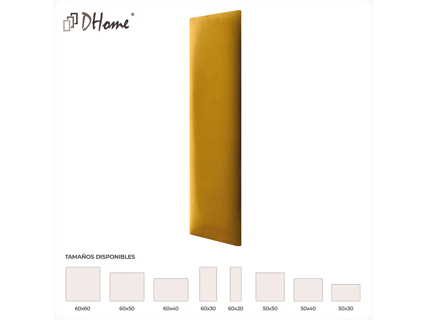 DHOME Panneaux Rembourrés en Velours Premium Autoadhésifs pour Mur Acoustique Absorbant Protection Contre les Chocs, Tete de lit (Moutarde, 60x20cm)