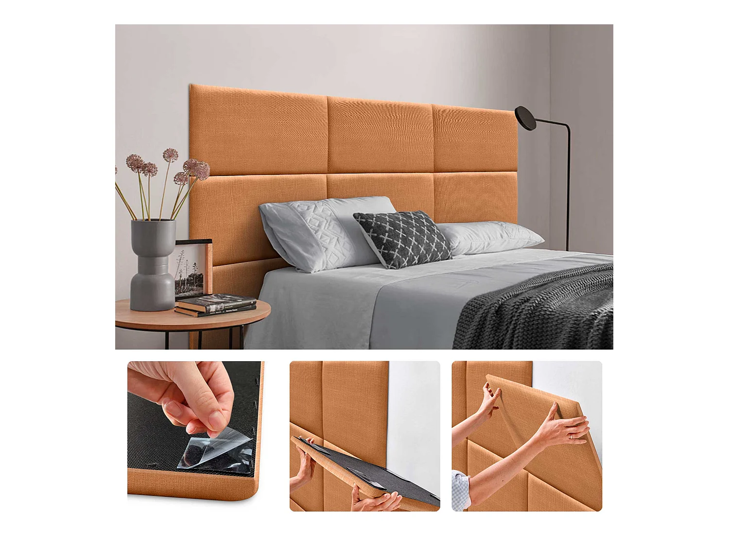 DHOME Gepolsterte Leinenpaneele Selbstklebend für Wände Akustisch Absorbierend Stoßschutz Kopfteil Dekoration (Orange, 50x40cm)