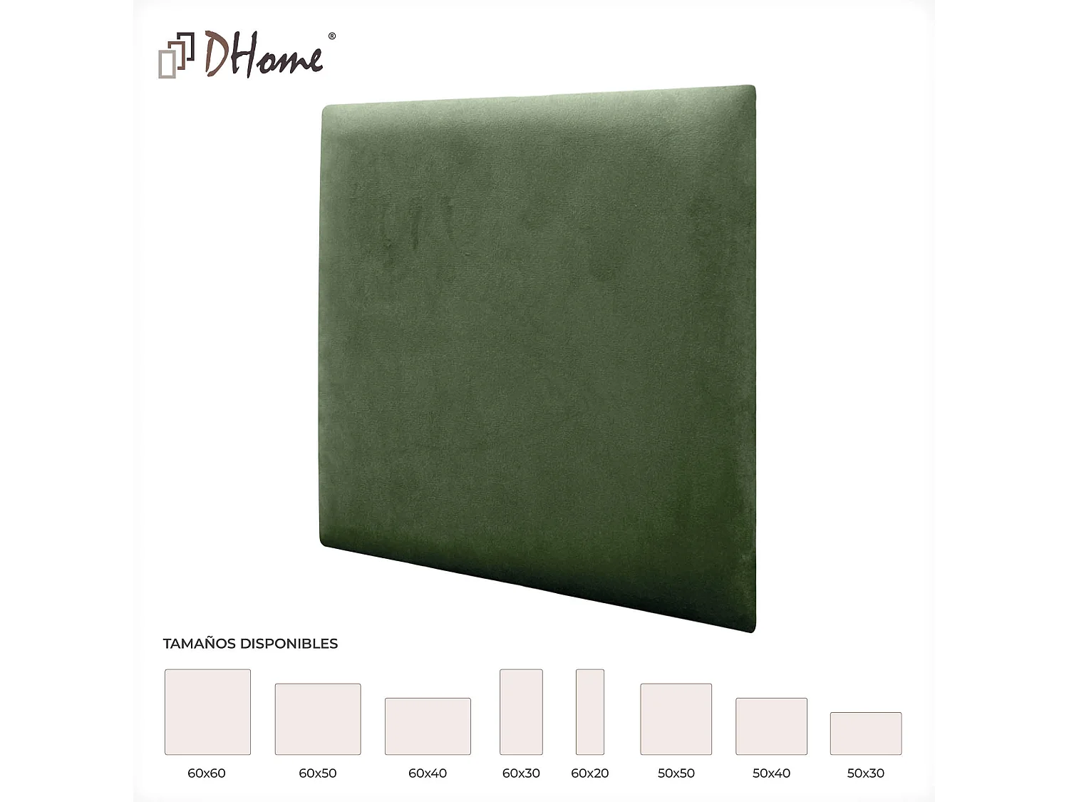 DHOME Pannelli Imbottiti in Velluto Premium Autoadesivi per Parete Fonoassorbenti Protezione Impatti Testiere (Verde Selva, 60x60cm)