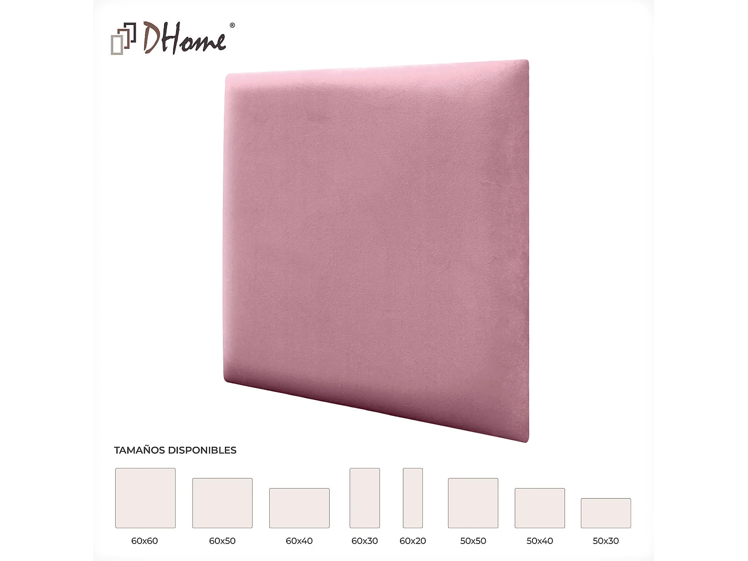 DHOME Paneles Tapizados de Terciopelo Premium Autoadhesivos para Pared Acústicos Absorbentes Protección Impactos Cabeceros (Rosa, 60x60cm)