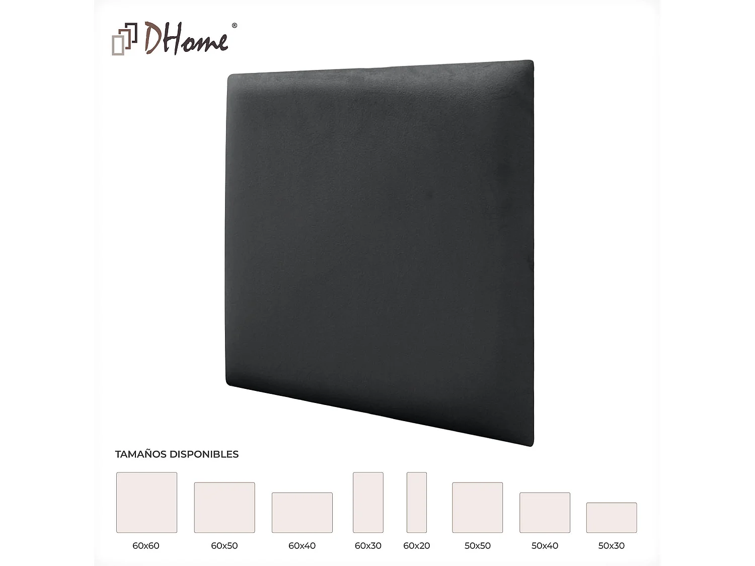 DHOME Panneaux Rembourrés en Velours Premium Autoadhésifs pour Mur Acoustique Absorbant Protection Contre les Chocs, Tete de lit (Gris Foncé, 60x40cm)