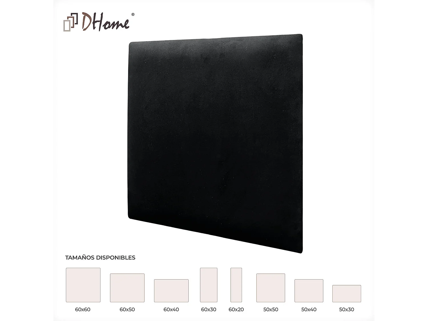 DHOME Panneaux Rembourrés en Velours Premium Autoadhésifs pour Mur Acoustique Absorbant Protection Contre les Chocs, Tete de lit (Noir, 50x50cm)