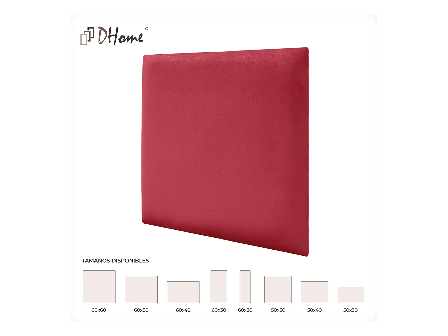 DHOME Panneaux Rembourrés en Velours Premium Autoadhésifs pour Mur Acoustique Absorbant Protection Contre les Chocs, Tete de lit (Rouge, 50x30cm)
