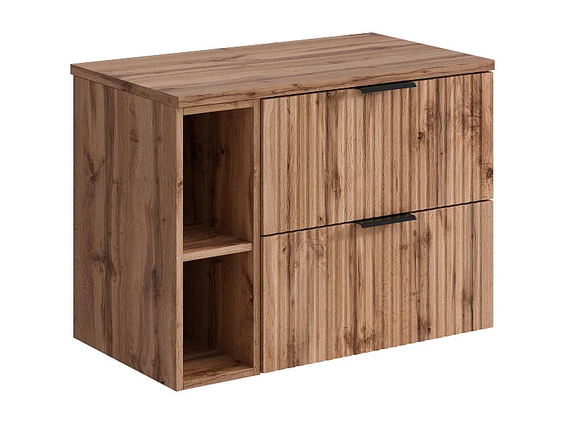 Mobile sotto lavabo sospeso con scanalature con nicchie L80 cm Naturale chiaro - ZEVARA