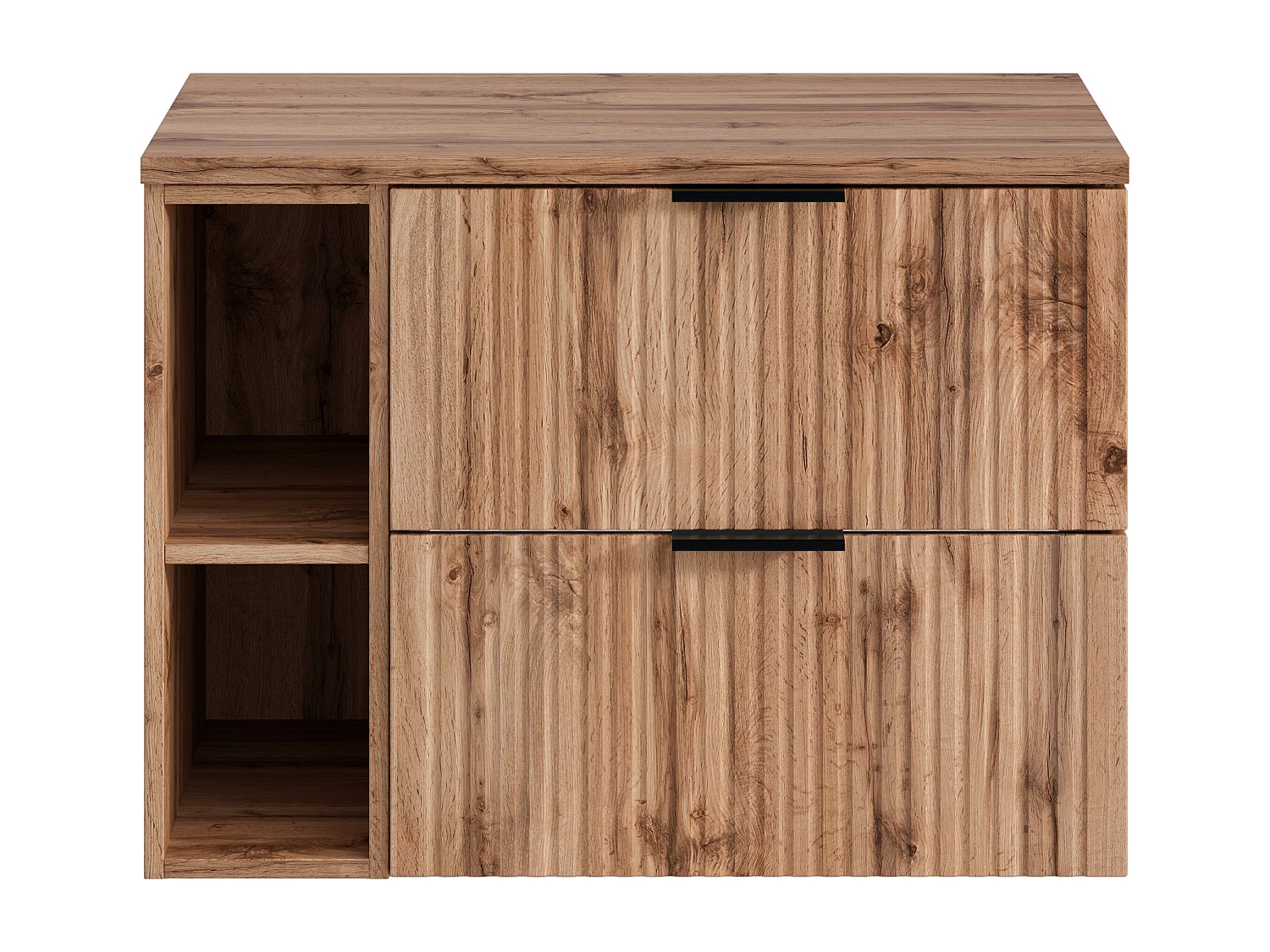 Meuble sous vasque suspendu strié avec niches - Naturel clair - L80 cm - ZEVARA