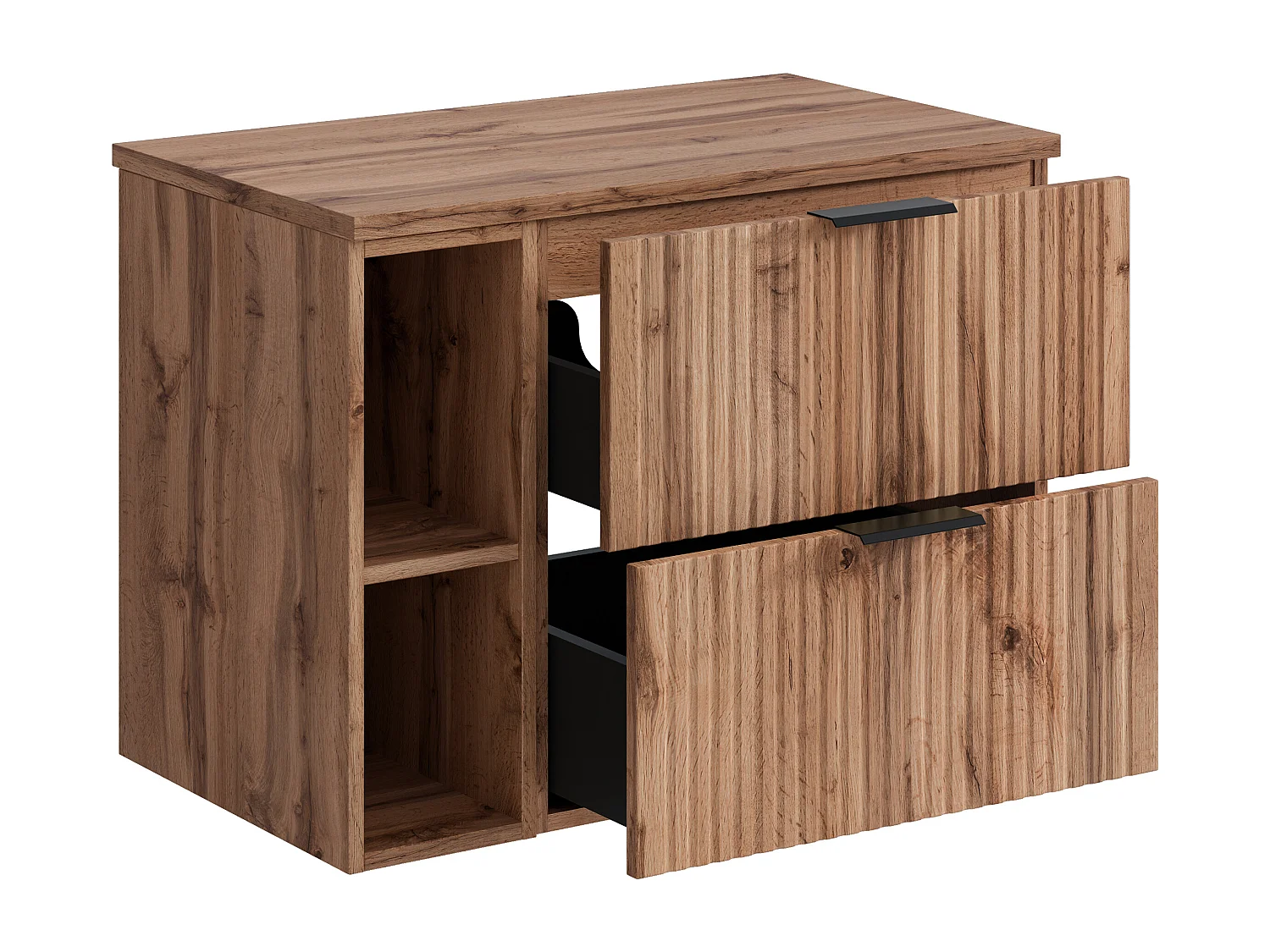 Meuble sous vasque suspendu strié avec niches - Naturel clair - L80 cm - ZEVARA