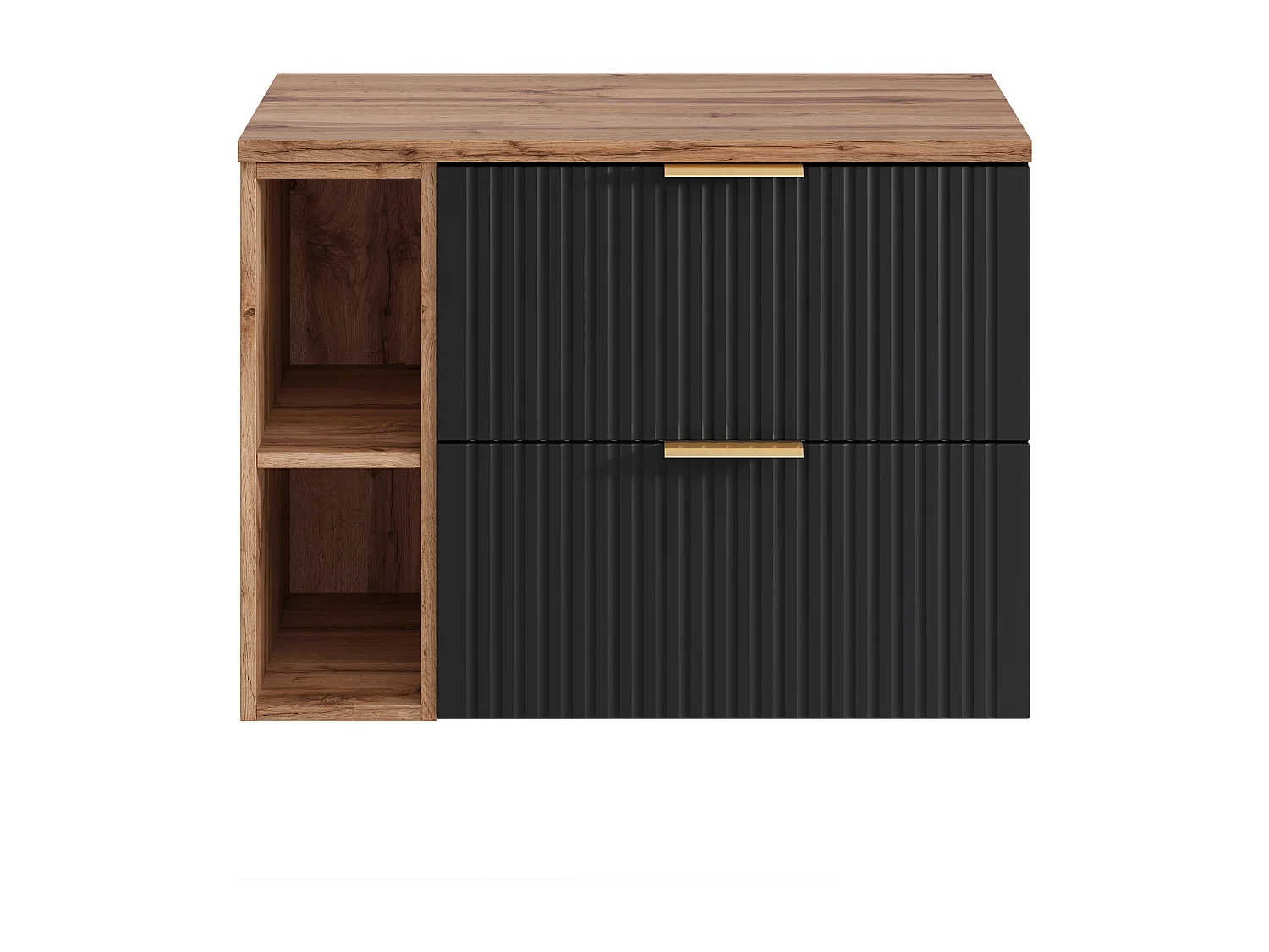 Geribbeld hangend meubel onder wastafel met nissen - Zwart en licht naturel - L80 cm - ZEVARA