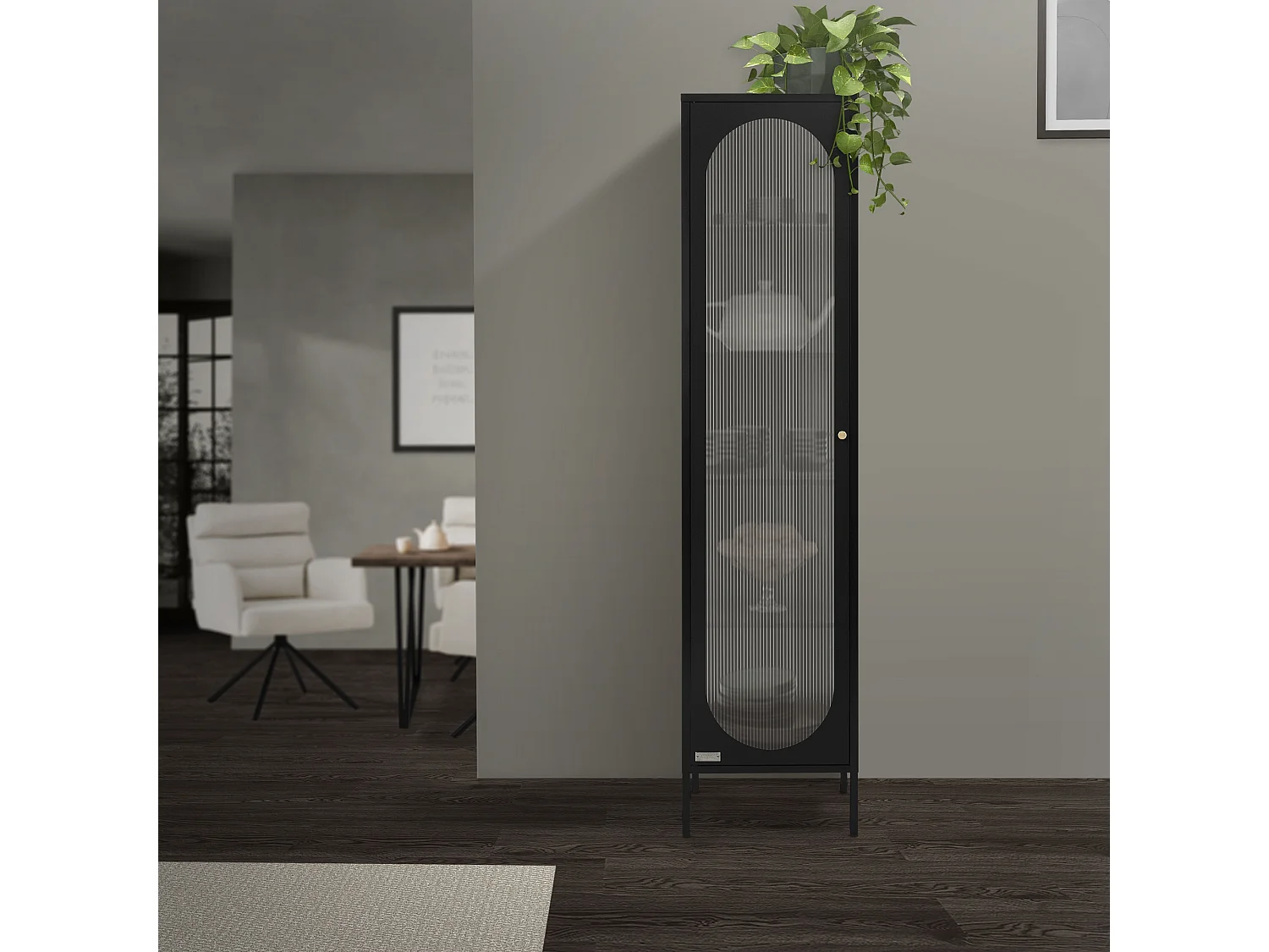 Vitrina negra 42x175x40 cm con 5 estantes y 1 puerta, mueble metálico archivador