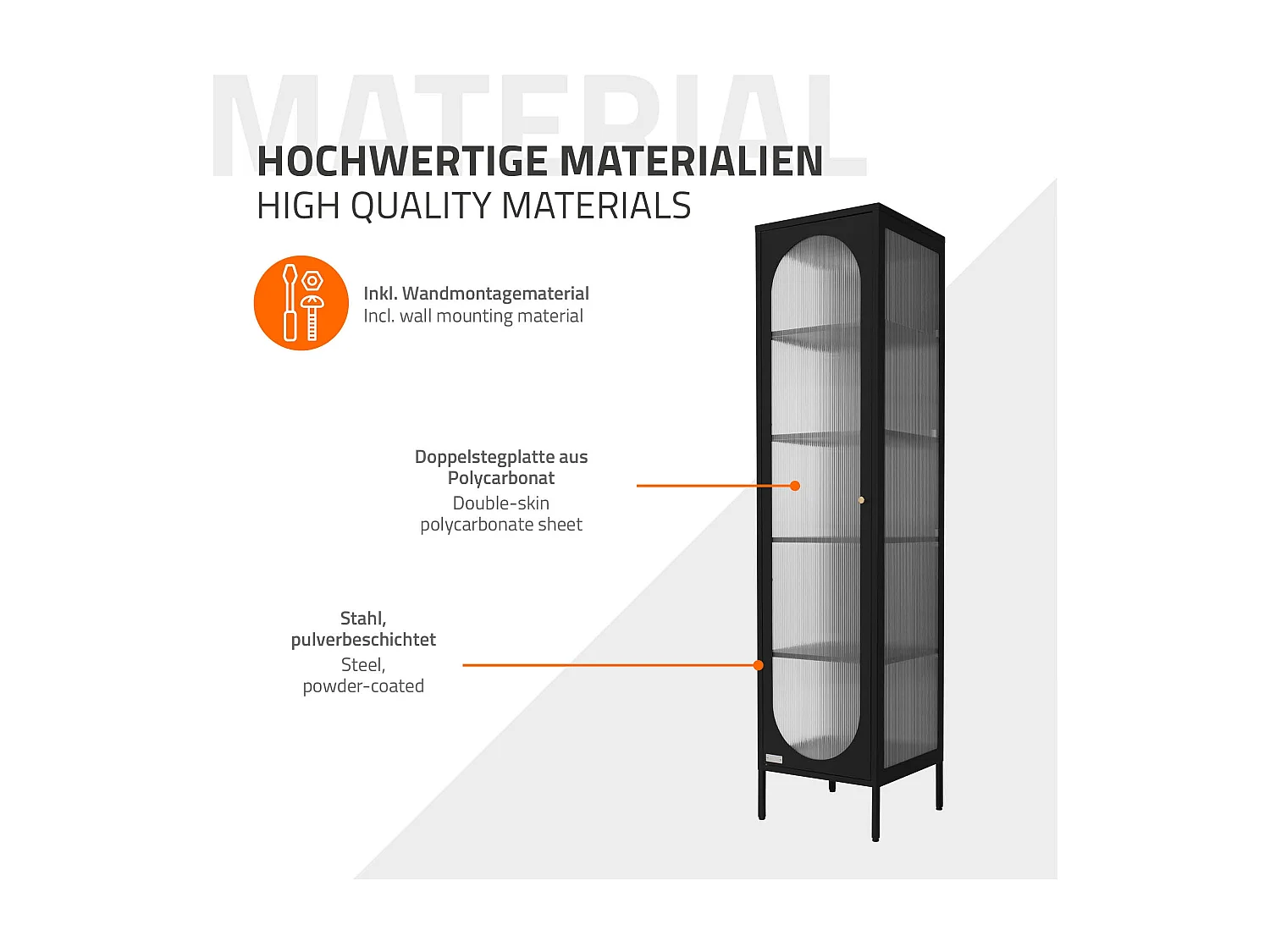 Vitrine armoire haute sur pieds réglables en hauteur bibliothèque buffet noir