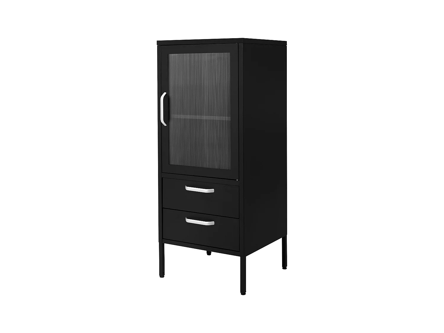 Armoire vitrine bibliothèque haute 42x102x40cm noir 2 casiers porte et 2 tiroirs