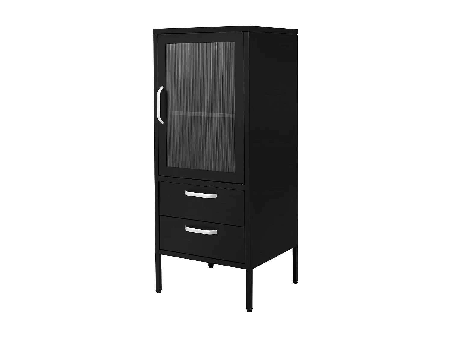 Armoire vitrine bibliothèque haute 42x102x40cm noir 2 casiers porte et 2 tiroirs