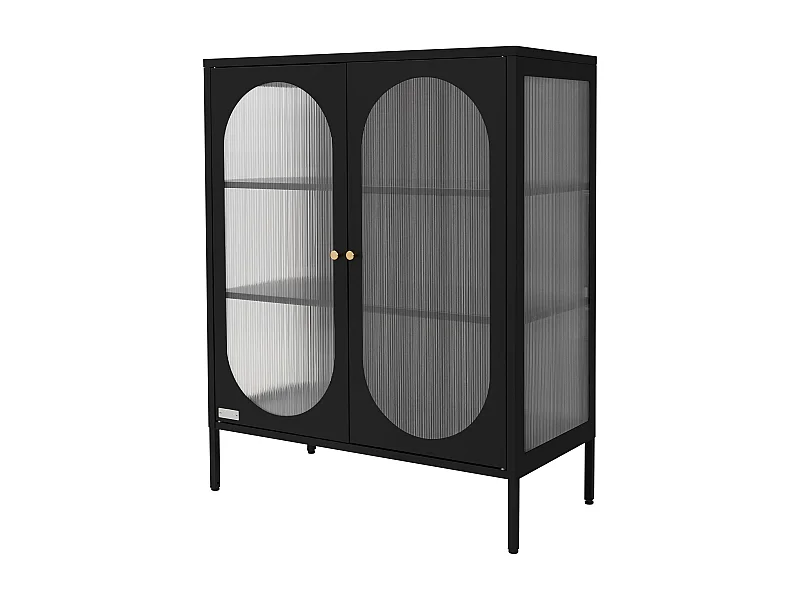 Vitrina negra 80x102,5x40 cm, 3 estantes y 2 puertas, mueble metálico archivador