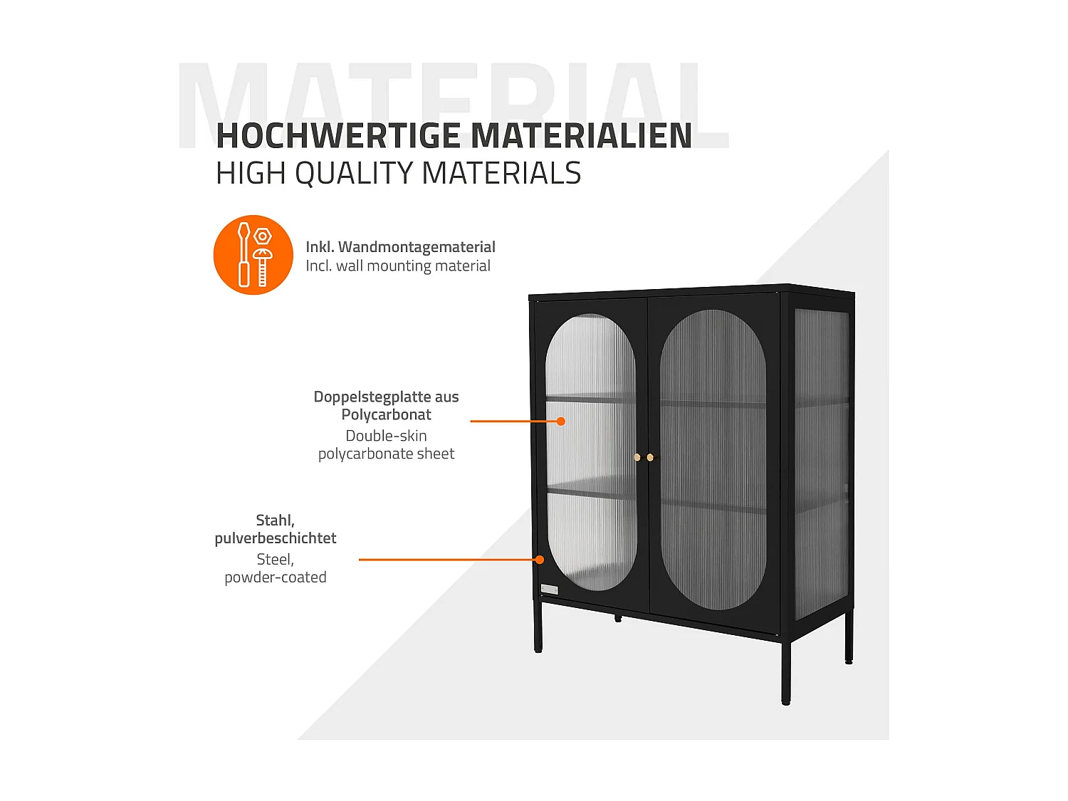 Vitrina negra 80x102,5x40 cm, 3 estantes y 2 puertas, mueble metálico archivador