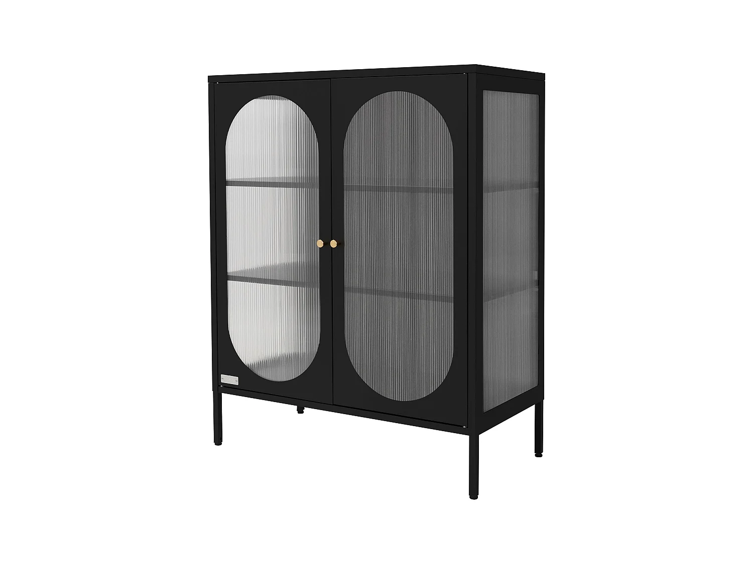 Vitrine sur pieds noir armoire de salon 3 étagères 2 portes vitre polycarbonate
